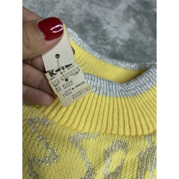 Vintage 80s Girls Electric Knit Co Made In USA Yellow Geometric Sweater Size Med - Picture 4 of 10
